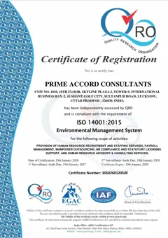 ISO 14001:2015 certificate